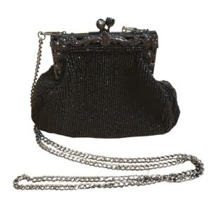 Elegant‎ Black Beaded Evening Bag Convertible Crossbody Clutch